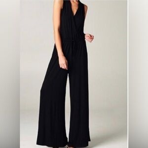 Tua Wide Leg Jumpsuit Medium Black Faux Wrap Flowy V-neck Sleeveless